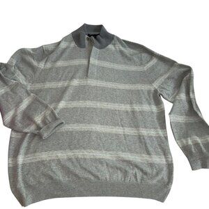 Brooks Brothers AS NEW cotton silk cashmere gray striped quarter button sweater